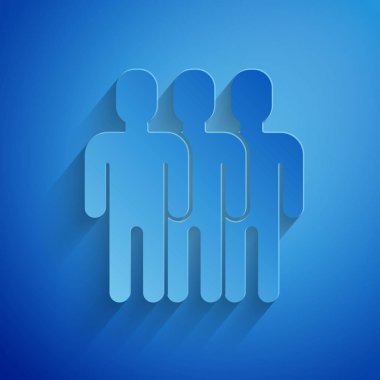 Kağıt kesim kullanıcılar Grup simgesi mavi arka planda yalıtılmış. İnsan grubu simgesi. İş avatar sembolü-kullanıcılar profil simgesi. Kağıt sanatı tarzı. Vektör Illustration