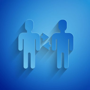 Kağıt kesme Proje takım taban simgesi mavi arka plan üzerinde izole. İş analizi ve planlaması, danışmanlık, ekip çalışması, proje yönetimi. Kağıt sanat tarzı. Vektör İllüstrasyonu