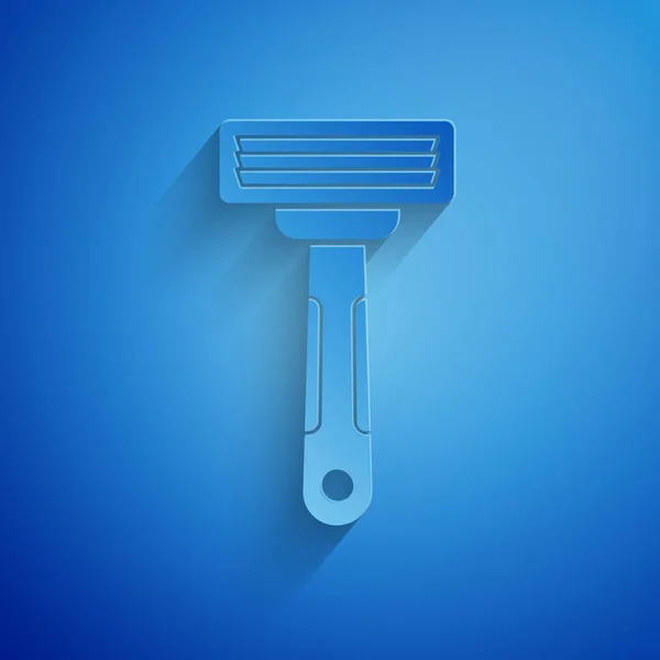 Corte de papel Ícone de barbear barbear isolado no fundo azul. Estilo de arte de papel. Ilustração vetorial —  Vetores de Stock