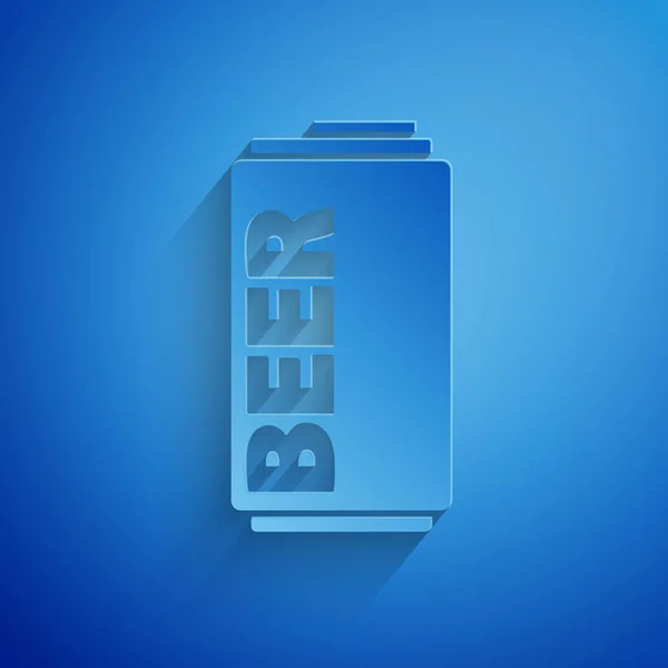 Corte de papel Cerveza puede icono aislado sobre fondo azul. Estilo de arte de papel. Ilustración vectorial — Archivo Imágenes Vectoriales