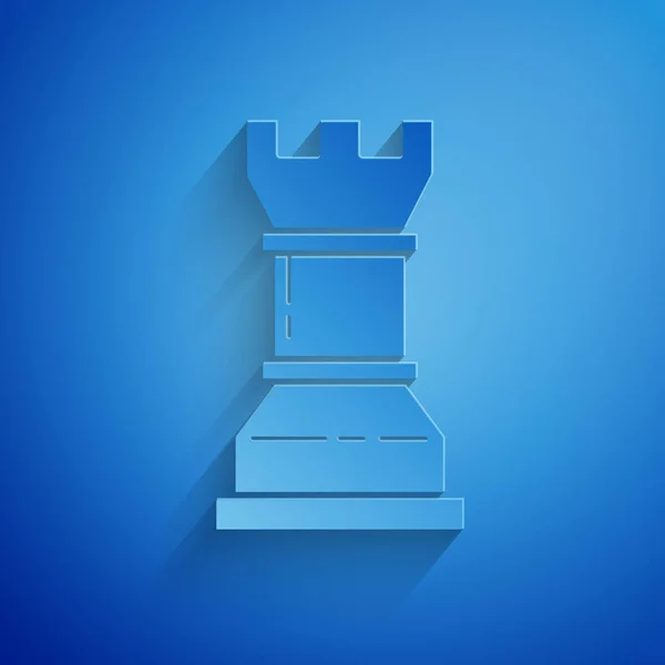 Иконка бизнес-стратегии выделена на синем фоне. Шахматный символ. Игра, управление, финансы. Бумажный стиль. Векторная миграция — стоковый вектор