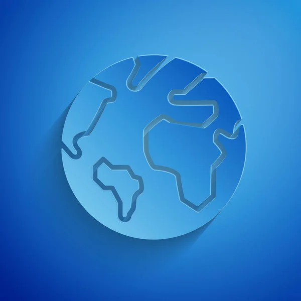 剪纸地球地球图标孤立在蓝色背景上。世界或地球标志。全球互联网符号。几何形状。纸艺术风格。矢量插图 — 图库矢量图片