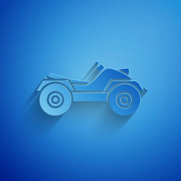 Corte de papel All Terrain Vehicle o ATV icono de la motocicleta aislado sobre fondo azul. Quad bike. Deporte extremo. Estilo de arte de papel. Ilustración vectorial — Archivo Imágenes Vectoriales