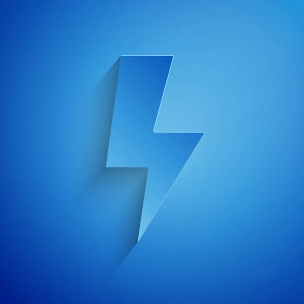 Paper cut Lightning bolt icon isolated on blue background. Flash sign. Charge flash icon. Thunder bolt. Lighting strike. Paper art style. Vector Illustration — Stock Vector