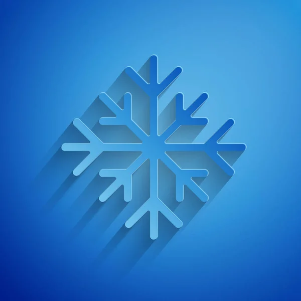 Papper cutsnowflake ikon isolerad på blå bakgrund. Papperskonst stil. Vektor illustration — Stock vektor
