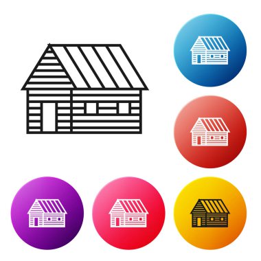 Siyah çizgi Çiftlik ev simgesi beyaz arka plan üzerinde izole. Simgeleri renkli daire düğmeleri ayarlayın. Vektör İllüstrasyonu