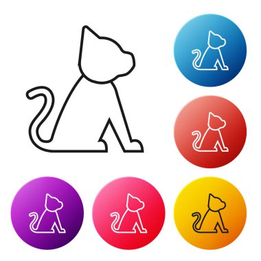 Siyah çizgi Cat simgesi beyaz arka planda yalıtılmış. Simgeleri renkli daire düğmeleri ayarlayın. Vektör İllüstrasyonu