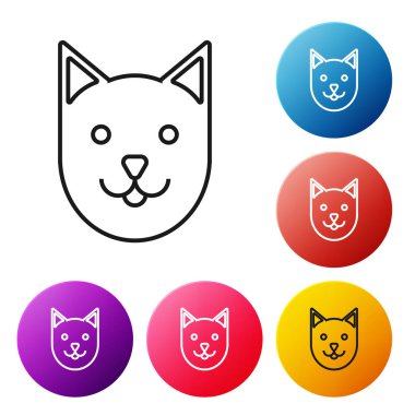 Siyah çizgi Cat simgesi beyaz arka planda yalıtılmış. Simgeleri renkli daire düğmeleri ayarlayın. Vektör İllüstrasyonu