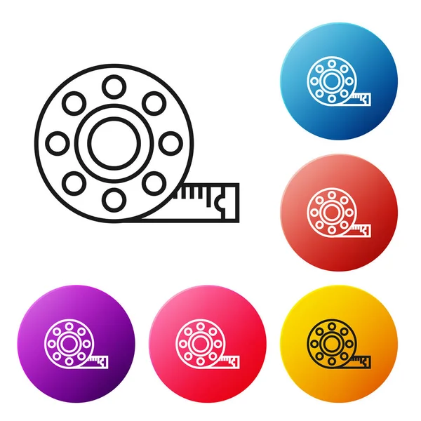 Black line Tape measure icon isolated on white background. Measuring tape. Set icons colorful circle buttons. Vector Illustration — Stock Vector