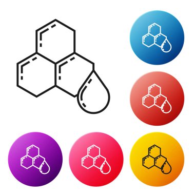 Siyah çizgi Petek simgesi beyaz arka plan üzerinde izole. Bal hücreleri sembolü. Tatlı doğal yemekler. Simgeleri renkli daire düğmeleri ayarlayın. Vektör İllüstrasyonu
