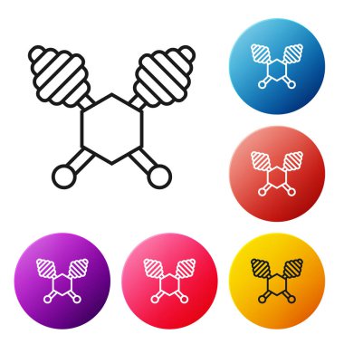 Siyah çizgi Bal dipper sopa simgesi beyaz arka plan üzerinde izole. Bal kepçesi. Simgeleri renkli daire düğmeleri ayarlayın. Vektör İllüstrasyonu