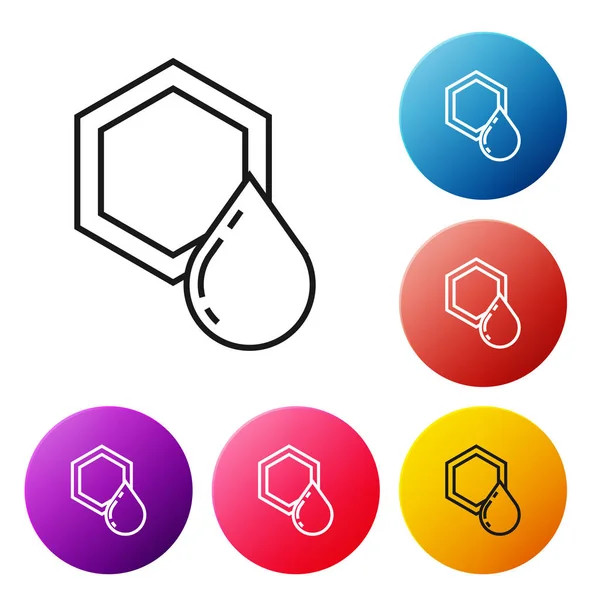 Linha preta Ícone de favo de mel isolado no fundo branco. Símbolo de células mel. Comida natural doce. Definir ícones coloridos botões círculo. Ilustração vetorial — Vetor de Stock