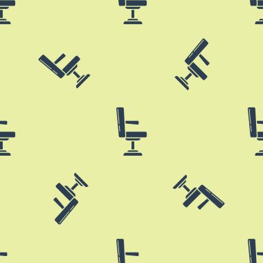 Mavi Barbershop sandalye simgesi sarı arka plan üzerinde dikişsiz desen izole. Berber koltuk işareti. Vektör İllüstrasyonu