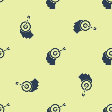 Mavi Kafa avcılık kavram simgesi sarı arka plan üzerinde sorunsuz desen izole. İş hedefi veya İstihdam işareti. İnsan kaynakları ve iş için işe alım. Vektör İllüstrasyonu