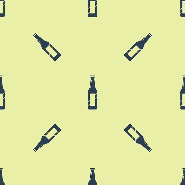 Blue Beer bottle icon isolated seamless pattern on yellow background. Vector Illustration — Stock Vector