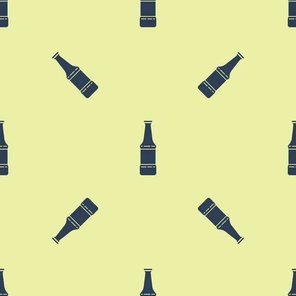 Icono de la botella de cerveza azul aislado patrón sin costura sobre fondo amarillo. Ilustración vectorial — Vector de stock