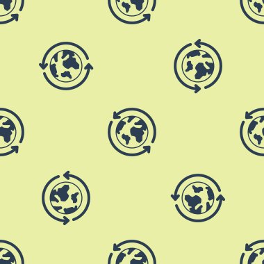Blue Planet dünya ve bir geri dönüşüm simgesi sarı arka plan üzerinde sorunsuz desen izole. Çevre kavramı. Vektör İllüstrasyonu