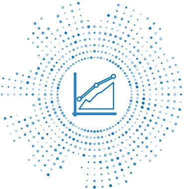 Mavi çizgi pasta grafiği bilgi simgesi beyaz arkaplanda izole edildi. Diyagram çizelgesi. Soyut çember rastgele noktalar. Vektör İllüstrasyonu