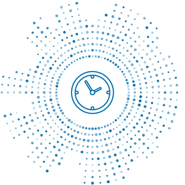 Icono de reloj de línea azul aislado sobre fondo blanco. Símbolo de tiempo. Puntos aleatorios de círculo abstracto. Ilustración vectorial — Archivo Imágenes Vectoriales