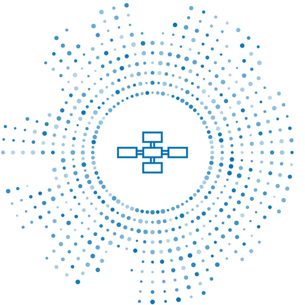 Linha azul Gráfico de organograma de hierarquia de negócios ícone de infográficos isolado no fundo branco. Estrutura organizacional corporativa elementos gráficos. Pontos aleatórios de círculo abstrato. Ilustração vetorial —  Vetores de Stock