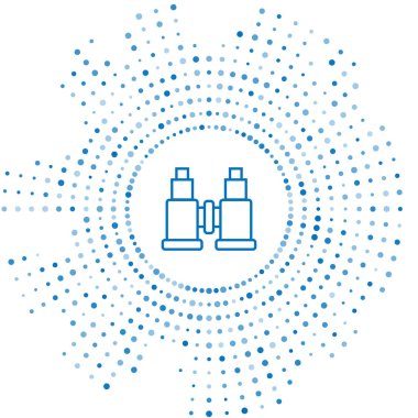 Mavi çizgi Dürbün simgesi beyaz arka plan üzerinde izole. Yazılım işaretini bulun. Casus ekipman sembolü. Soyut daire rasgele nokta. Vektör İllüstrasyonu