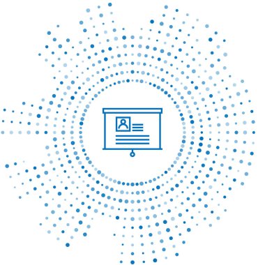 Beyaz arka planda izole edilmiş özgeçmiş simgesine sahip Mavi çizgi Panosu. Cv başvurusu. Profesyonel personel aranıyor. Analiz personel devam. Soyut daire rasgele nokta. Vektör İllüstrasyonu