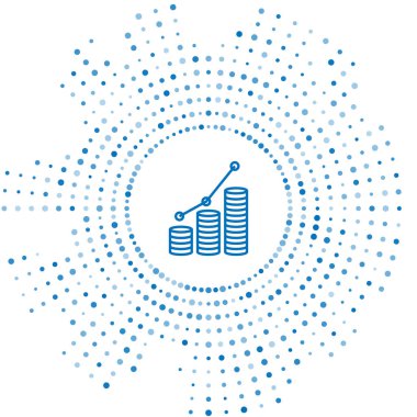 Mavi çizgi Pasta grafik infografik ve sikke simgesi beyaz arka plan üzerinde izole. Diyagram grafik işareti. Soyut daire rasgele nokta. Vektör İllüstrasyonu