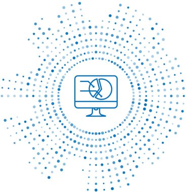 Grafik grafik simgesi beyaz arka planda yalıtılmış mavi çizgi Bilgisayar monitörü. Metin dosyası simgesini bildirin. Muhasebe işareti. Denetim, analiz, planlama. Soyut daire rasgele nokta. Vektör İllüstrasyonu