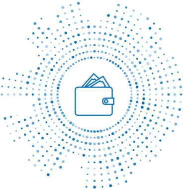 Beyaz arka planda izole edilmiş yığınlar kağıt para nakit simgesi ile Mavi hat Cüzdan. Çanta simgesi. Nakit tasarruf sembolü. Soyut daire rasgele nokta. Vektör İllüstrasyonu