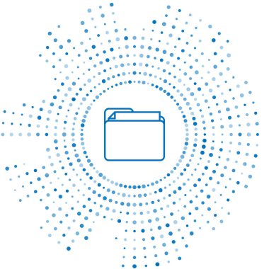 Mavi çizgi Belge klasör simgesi beyaz arka planda yalıtılmış. Muhasebe bağlayıcı sembolü. Muhasebe yönetimi. Soyut daire rasgele nokta. Vektör İllüstrasyonu