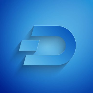 Kağıt kesme Cryptocurrency sikke Dash simgesi mavi arka plan üzerinde izole. Dijital para birimi. Altcoin sembolü. Blockchain tabanlı güvenli kripto para birimi. Kağıt sanat tarzı. Vektör İllüstrasyonu