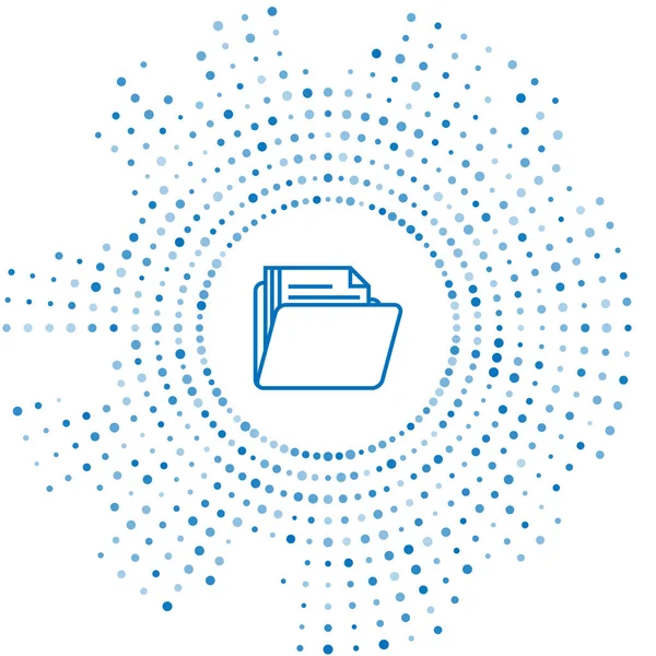 Blauwe lijn documentmap pictogram geïsoleerd op witte achtergrond. Accounting Binder-symbool. Beheer van de boekhouding. Abstracte cirkel willekeurige stippen. Vector illustratie — Stockvector