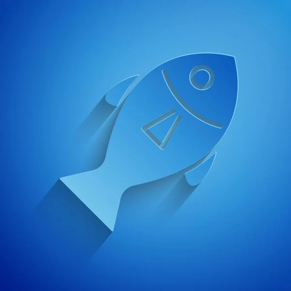 Corte de papel Icono de pescado aislado sobre fondo azul. Estilo de arte de papel. Ilustración vectorial — Archivo Imágenes Vectoriales