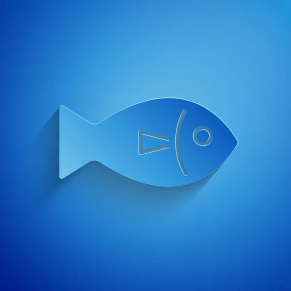 Papper skära fisk ikonen isolerad på blå bakgrund. Papperskonst stil. Vektor illustration — Stock vektor