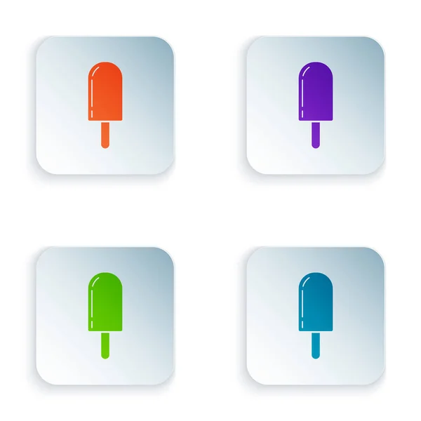 Farbe Eis Symbol isoliert auf weißem Hintergrund. Süßes Symbol. setzen Symbole in bunten quadratischen Tasten. Vektorillustration — Stockvektor