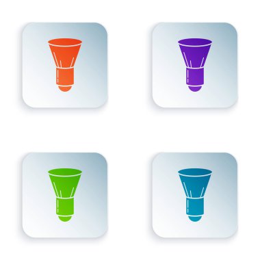 Beyaz arka planda yalıtılmış renk Tıraş fırçası simgesi. Berber dükkanı sembolü. Simgeleri renkli kare düğmelere ayarlayın. Vektör İllüstrasyonu