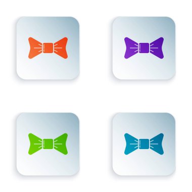 Beyaz arka planda yalıtılmış Renk Papyon ikonu. Simgeleri renkli kare düğmelere ayarlayın. Vektör İllüstrasyonu