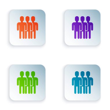 Renk kullanıcıları Grup simgesi beyaz arka planda yalıtılmış. İnsan grubu simgesi. İş avatar sembolü-kullanıcılar profil simgesi. Renkli kare düğmeleri simgeleri ayarlayın. Vektör Illustration