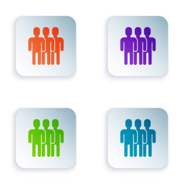 Renk kullanıcıları Grup simgesi beyaz arka planda yalıtılmış. İnsan grubu simgesi. İş avatar sembolü-kullanıcılar profil simgesi. Renkli kare düğmeleri simgeleri ayarlayın. Vektör Illustration