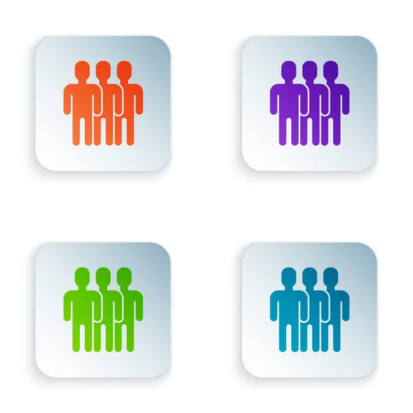 Couleur Icône de groupe d'utilisateurs isolé sur fond blanc. Icône Groupe de personnes. Symbole avatar d'entreprise - icône de profil des utilisateurs. Définir des icônes dans des boutons carrés colorés. Illustration vectorielle — Image vectorielle