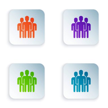 Beyaz arka planda yalıtılmış Renk Kullanıcıları grup simgesi. Kişi grubu simgesi. İş avatarı simgesi kullanıcı profili simgesi. Simgeleri renkli kare düğmelere ayarlayın. Vektör İllüstrasyonu