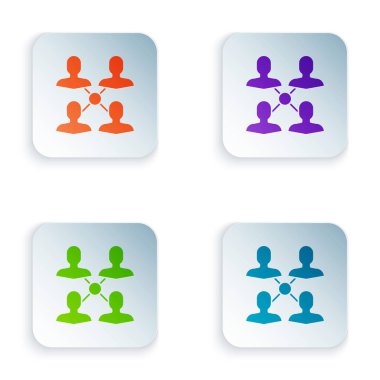 Beyaz arka planda yalıtılmış Renk Projesi takım taban simgesi. İş analizi ve planlaması, danışmanlık, ekip çalışması, proje yönetimi. Simgeleri renkli kare düğmelere ayarlayın. Vektör İllüstrasyonu