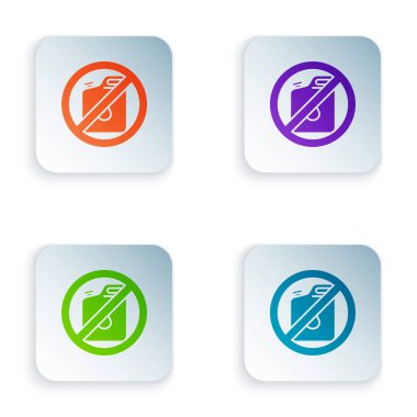 Beyaz arka planda yalıtılmış benzin simgesi için Renk Hayır kutusu. Dizel gaz simgesi. Simgeleri renkli kare düğmelere ayarlayın. Vektör İllüstrasyonu