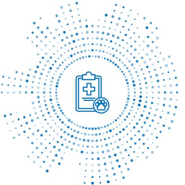 Beyaz arka plan üzerinde izole tıbbi klinik kayıt pet simgesi ile Mavi çizgi Pano. Sağlık sigortası formu. Tıbbi kontrol işaretleri raporu. Soyut daire rasgele nokta. Vektör İllüstrasyonu