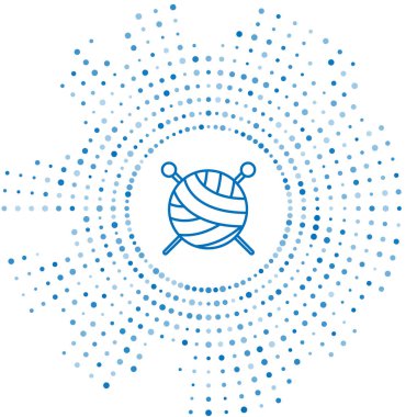 Beyaz arka planda izole örgü iğneleri simgesi ile Mavi çizgi İplik topu. El yapımı, örgü veya terzi dükkanı için etiket. Soyut daire rasgele nokta. Vektör İllüstrasyonu