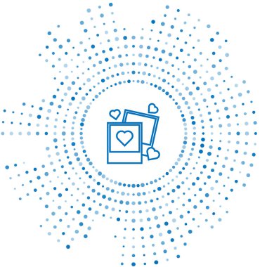 Mavi çizgi İki boşluk fotoğraf çerçeveleri ve beyaz arka plan üzerinde izole kalpler simgesi. Sevgililer Günü sembolü. Soyut daire rasgele nokta. Vektör İllüstrasyonu