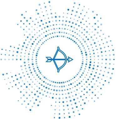 Mavi çizgi Yay ve ok simgesi beyaz arka plan üzerinde izole. Cupid sembolü. Aşk işareti. Sevgililer günü konsepti. Soyut daire rasgele nokta. Vektör İllüstrasyonu