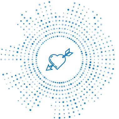 Beyaz arka planda izole kalp ve ok simgesi ile Mavi çizgi Amour sembolü. Aşk işareti. Sevgililer günü sembolü. Soyut daire rasgele nokta. Vektör İllüstrasyonu