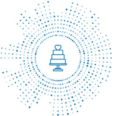 Beyaz arka plan üzerinde izole kalp simgesi ile Mavi çizgi Düğün pastası. Soyut daire rasgele nokta. Vektör İllüstrasyonu