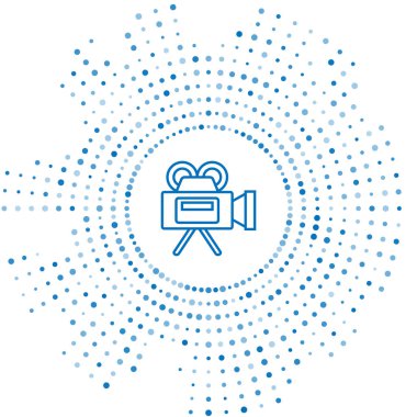 Mavi çizgi Sinema kamera simgesi beyaz arka plan üzerinde izole. Video kamera. Film tabelası. Film projektörü. Soyut daire rasgele nokta. Vektör İllüstrasyonu